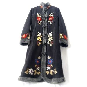 Rare Anthropologie S embroidered, faux fur coat